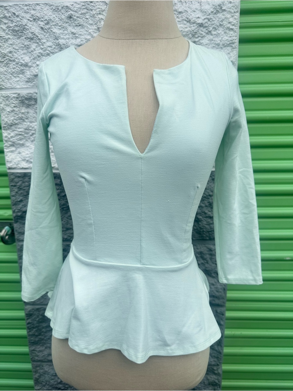 bebe Mint Green Peplum V-Notch Top